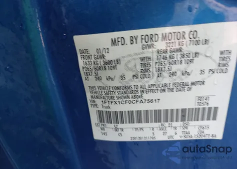 2012 Ford F-150 Stx z USA, uszkodzony, nr VIN 1FTFX1CF0CFA75617